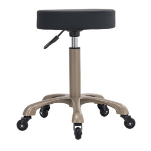 the orbis medi stool in black is fitted with a beige gold gaslift and five star base