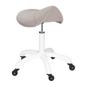 latte saddle stool upholstered in premium grade medical vinyl